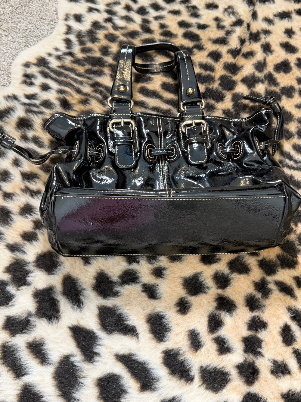 Dooney and Bourke Small Chiara Shoulder Bag Satchel Tote Black Patent Drawstring - Picture 7 of 12